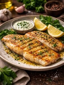 Filé de peixe grelhado com molho cremoso